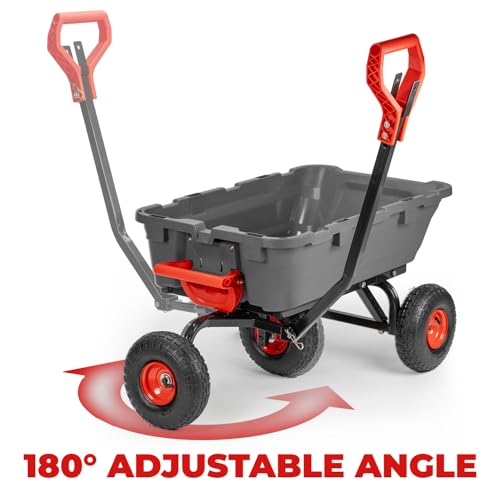 2-in-1 Heavy Duty Garden Cart Dump Wagon Utility Cart with 10" Pneumatic Tires L714382