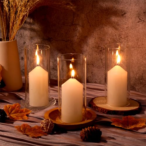 2.5 x 8 Inch Clear Glass Cylinder Candle Holder with Unscented Pillar Candles C311