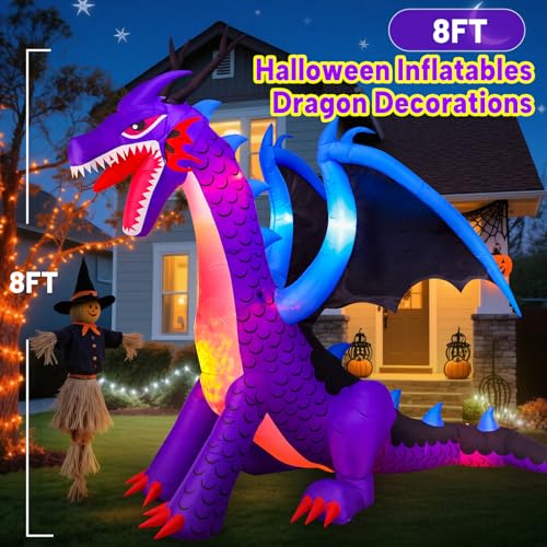 8FT Halloween Inflatables Dragon Decorations with Built-in LED Lights Z598193