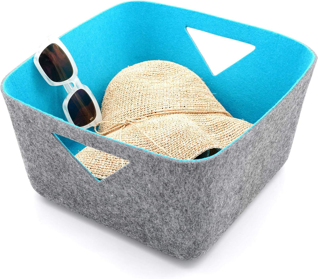 Turquoise Large Felt Storage Basket with Handles G120