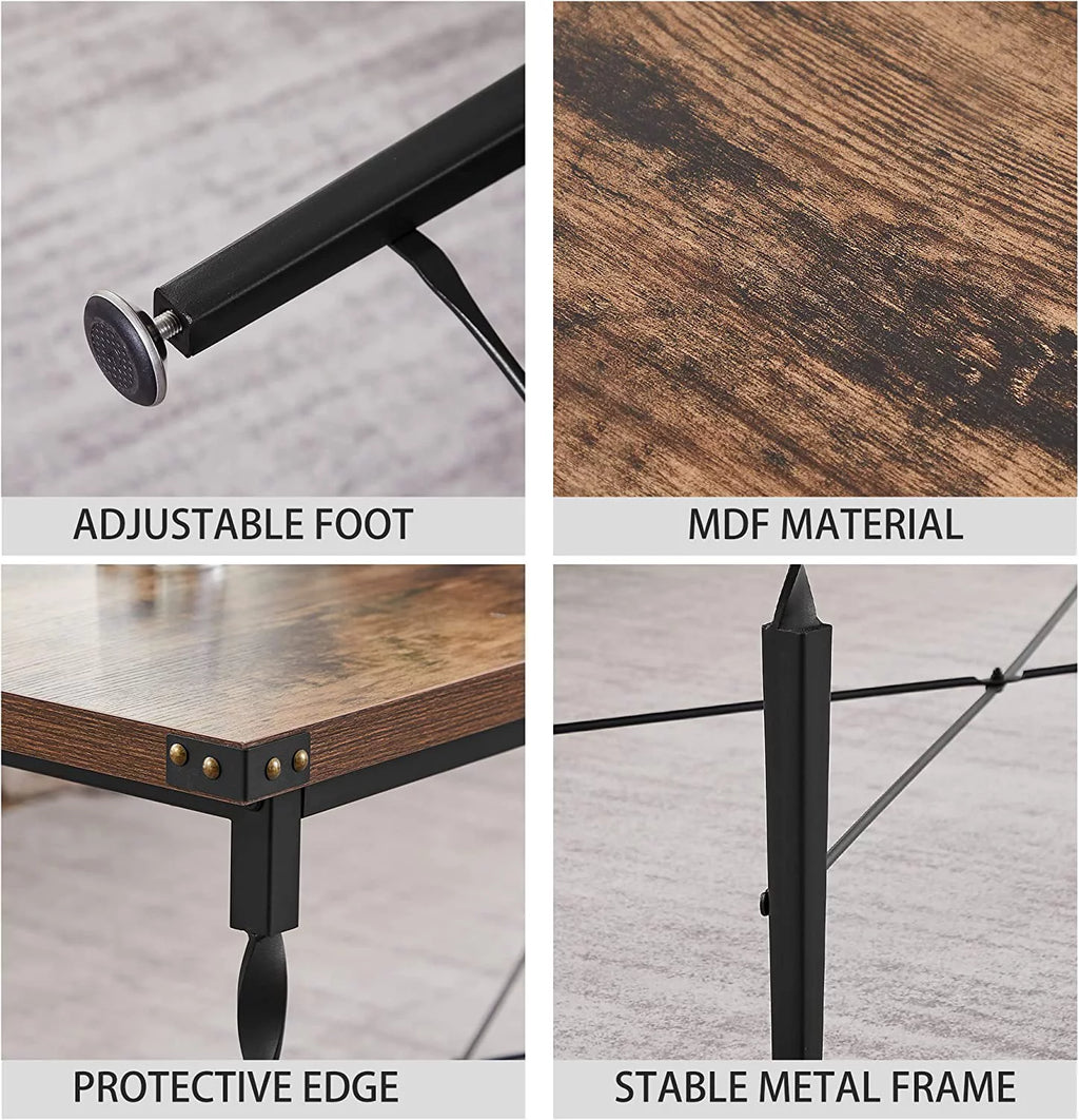 Rectangle Coffee Table with Metal Frame, Rustic Brown P81753