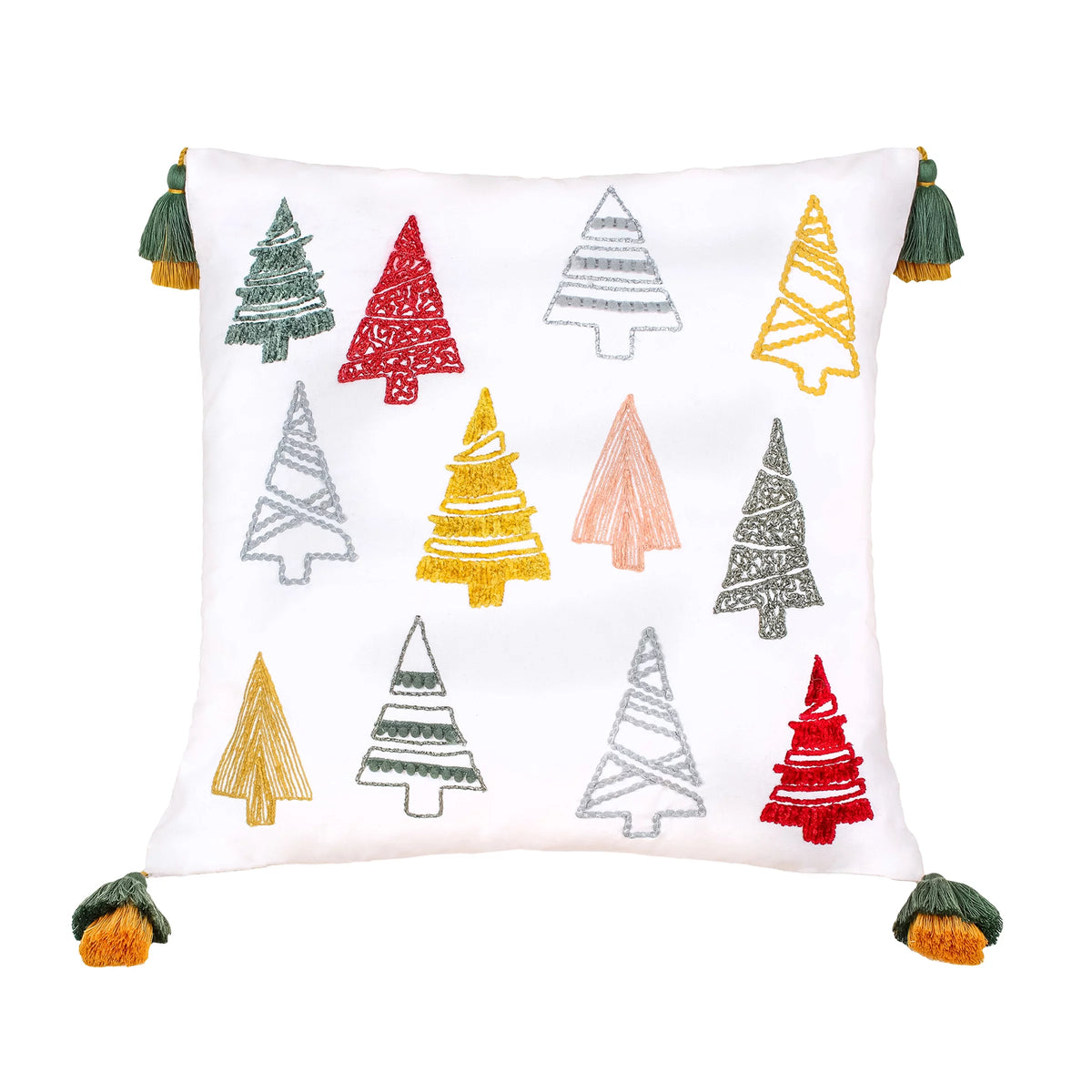 Multicolor 18in Embroidered Pillow With Tassel A274467