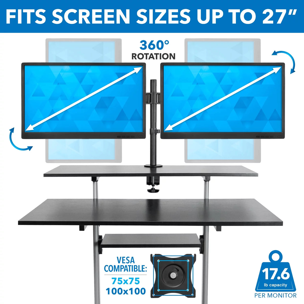 Height Adjustable Standing Desk with Dual Monitor Mount R162
