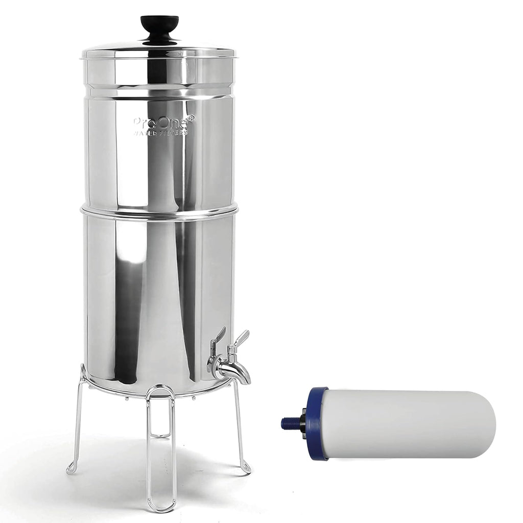 Stainless-Steel Gravity Water Filter System, 3-Gallon Countertop Water Dispenser with 7-inch Filter and Wire Stand K450474