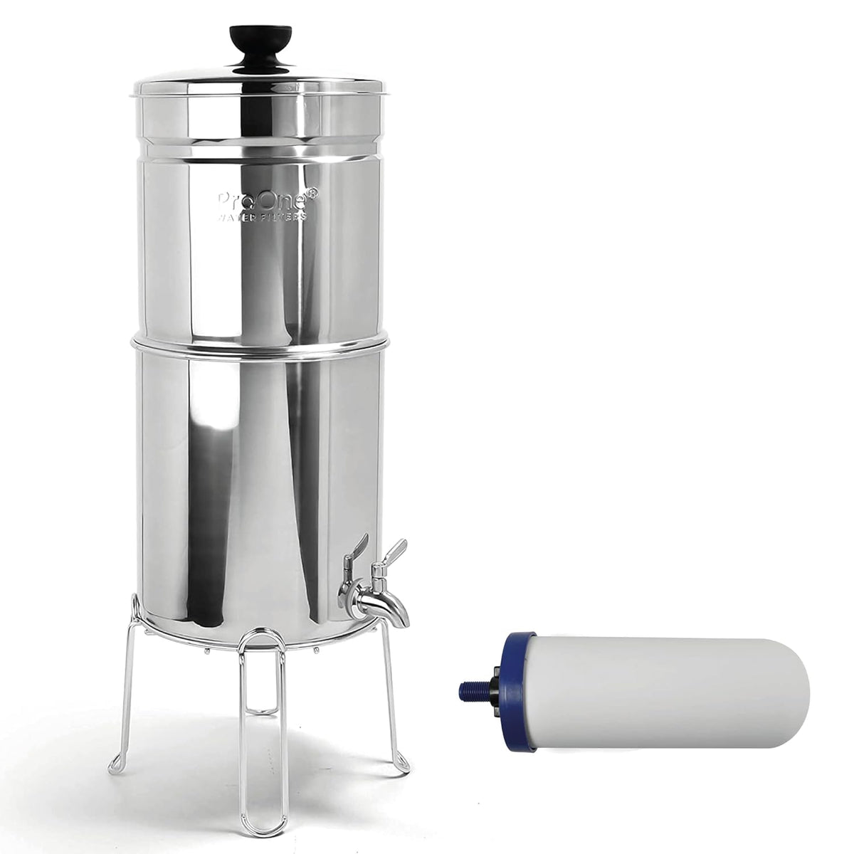 Stainless-Steel Gravity Water Filter System, 3-Gallon Countertop Water Dispenser with 7-inch Filter and Wire Stand K450474