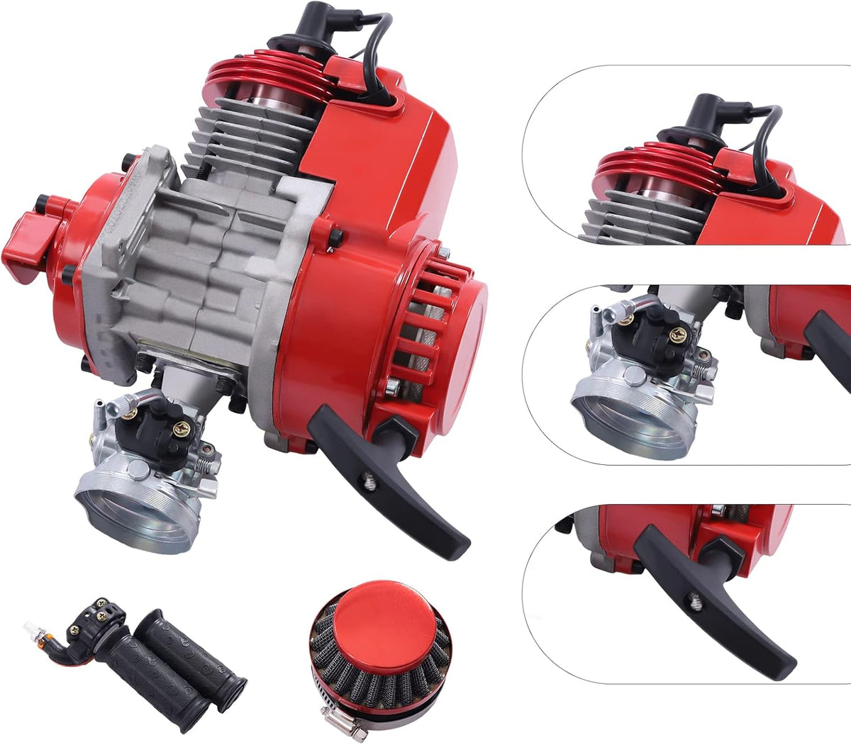 49CC 2 Stroke Gas Powered Engine Motor Single Cylinder Air-cooled Pull Start 6 Teeth Red T655
