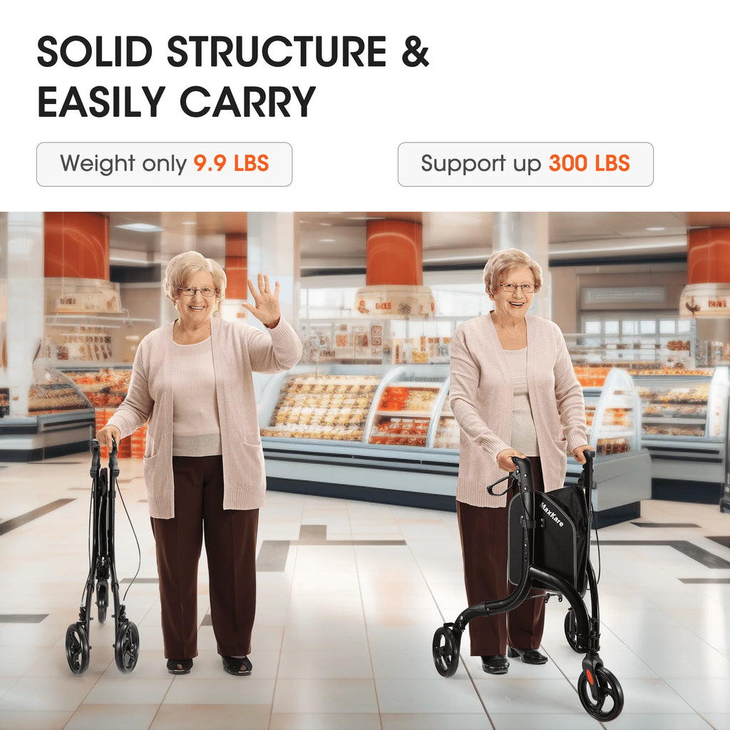 3-Wheel Foldable Rollator Walker with 8'' Wheel U327