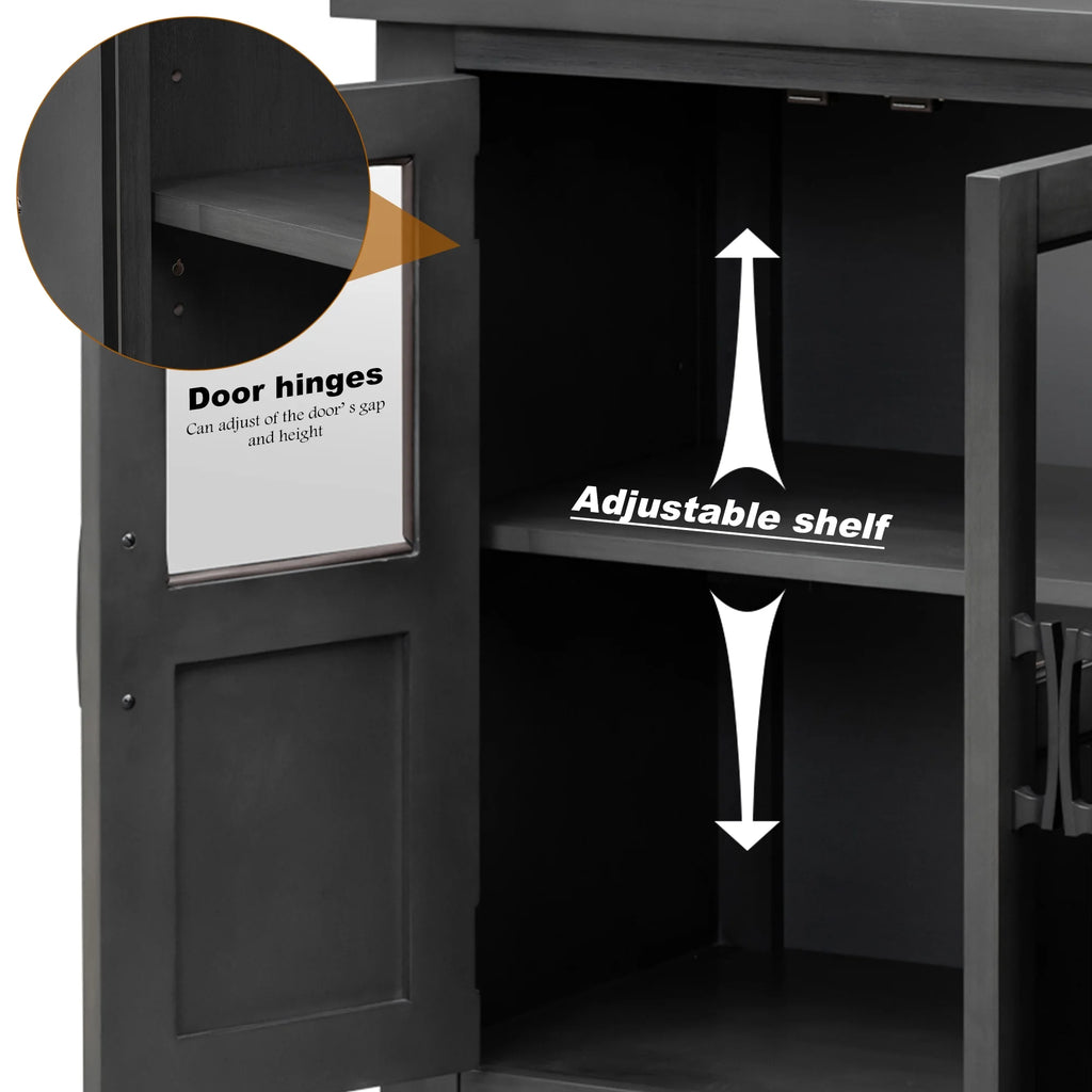 Gray 4 Door Buffet Cabinet with Adjustable Shelves D8249