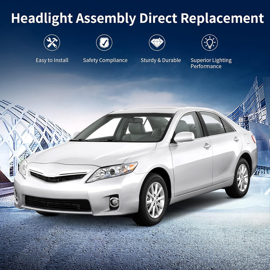 Headlight Assembly for 2010-2011 Camry Hybrid Chrome Housing Amber Reflector Projector Headlights N65201