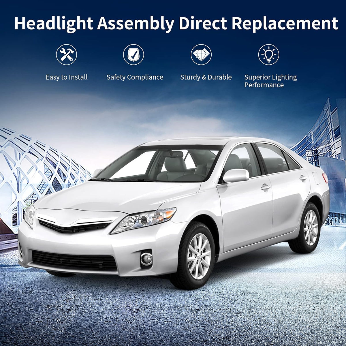 Headlight Assembly for 2010-2011 Camry Hybrid Chrome Housing Amber Reflector Projector Headlights N65201