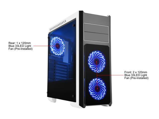 Black Steel Tempered Glass ATX Mid Tower Computer Case C433367