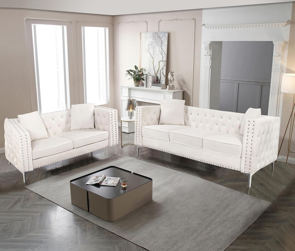Beige Velvet Sofa and Loveseat Set O27761