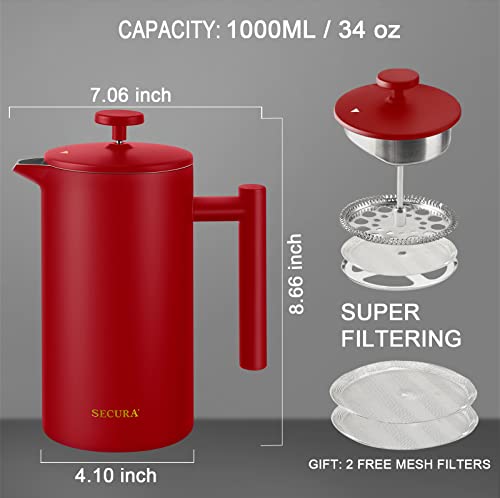 34oz Stainless Steel French Press Coffee Maker O312