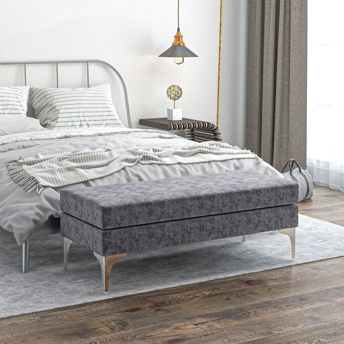 48" Dark Gray End of Bed Bench with Steel Legs N240114