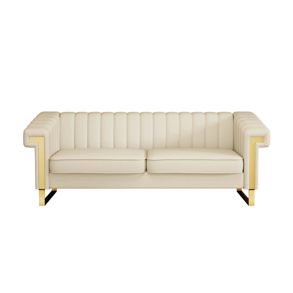 3 Seater Faux Leather Sofa with Removable Cushions and Gold Metal Legs X243