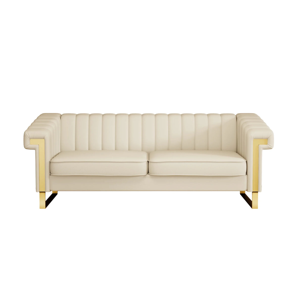 3 Seater Faux Leather Sofa with Removable Cushions and Gold Metal Legs X243