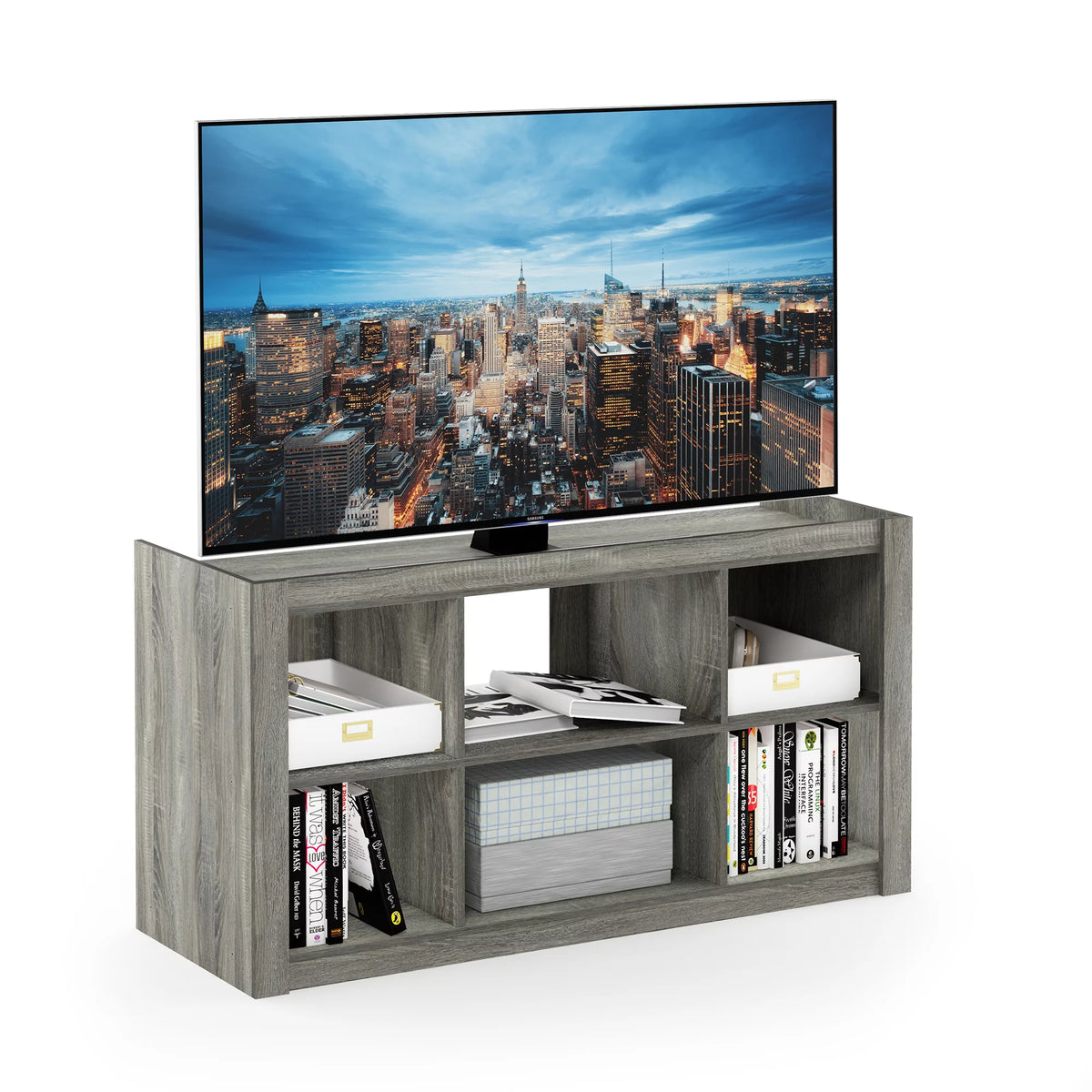 French Oak Grey TV Stand Bookshelves U756
