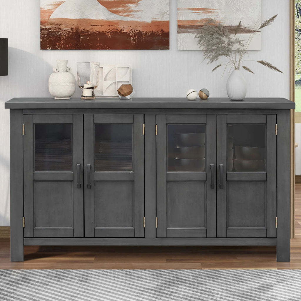 Gray 4 Door Buffet Cabinet with Adjustable Shelves D8249