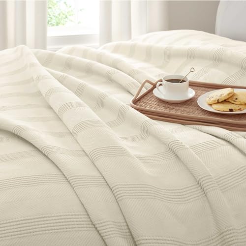 100% Cotton Twin Size Blanket (90 x 66 Inch, White) L9620