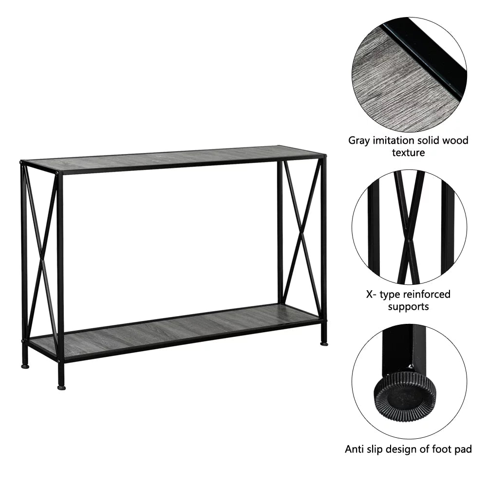 Black Narrow Console Table with Shelf L100974