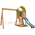 Wooden Outdoor Swing Set with Slide and Rock Wall O79845