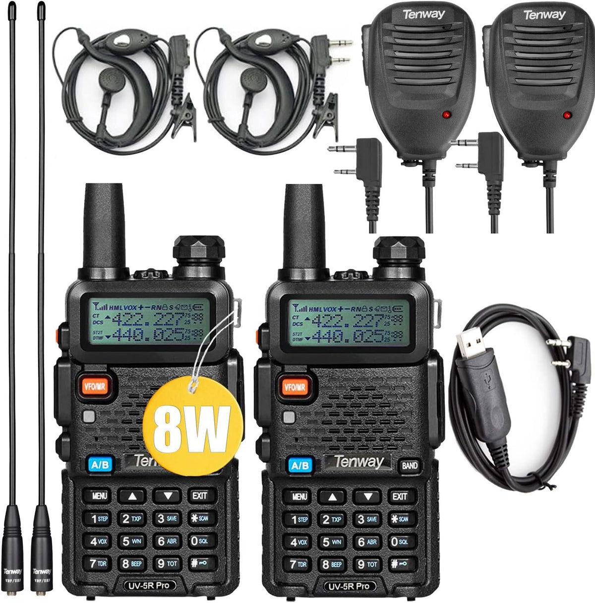 UV-5R Pro 8W Dual Band Two Way Radio 2Pack with Programming Cable P76399