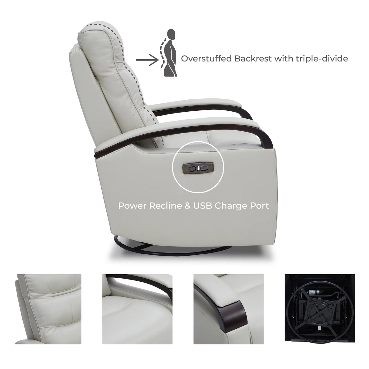 White Leather Power Swivel Glider Recliner Y30517