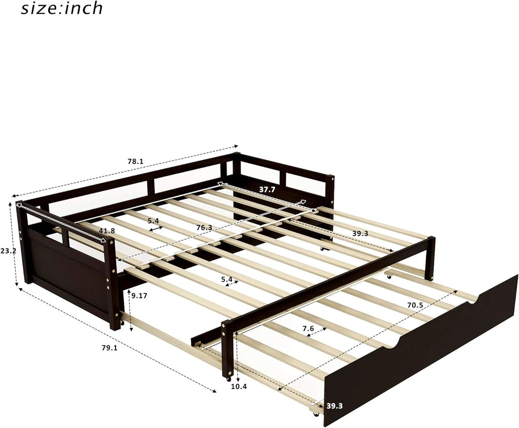 Espresso Extendable Wood Daybed with Trundle W657