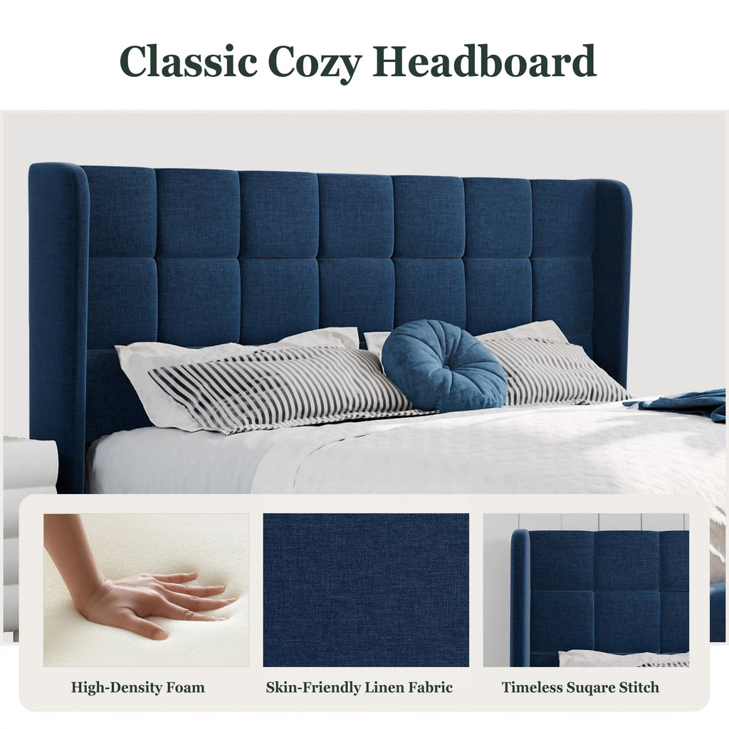 Queen Size Platform Bed Frame with Wingback Headboard R3752
