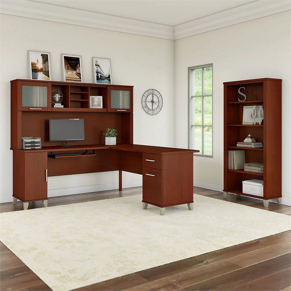 72W L Desk with Hutch & Bookcase A40846