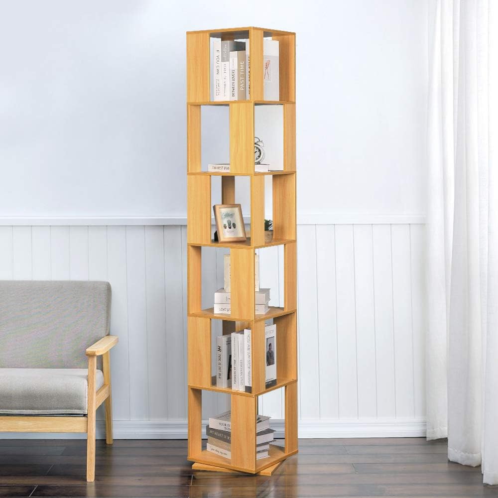 Black Walnut 6 Tier Rotating Wooden Bookcase E3346