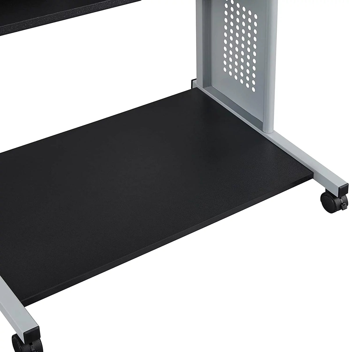 Black 2 Tier Rolling Computer Desk with Keyboard Tray C73135