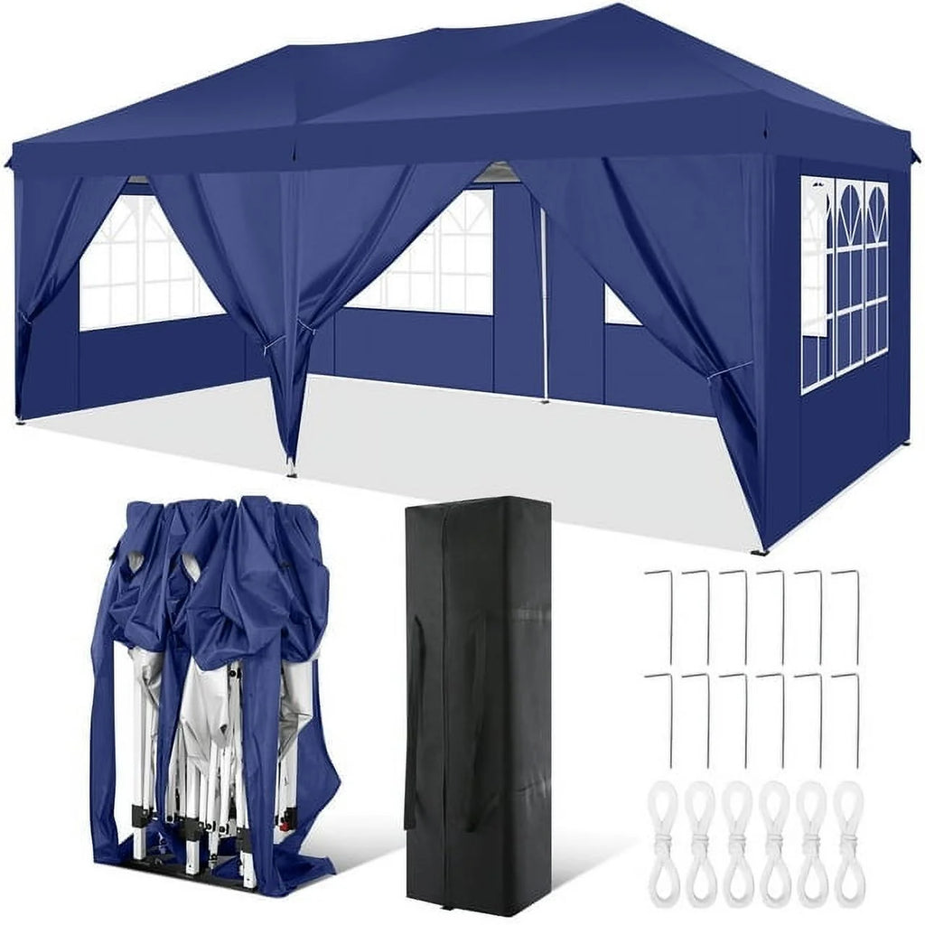 10' x 20' Pop Up Canopy Tent with 6 Removable Sidewalls and Carry Bag, White Y84331