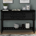 Solid Wood Console Table with 7 Drawers, 1 Cabinet and Shelf, Blue, 45.3x15x33.7 in F140