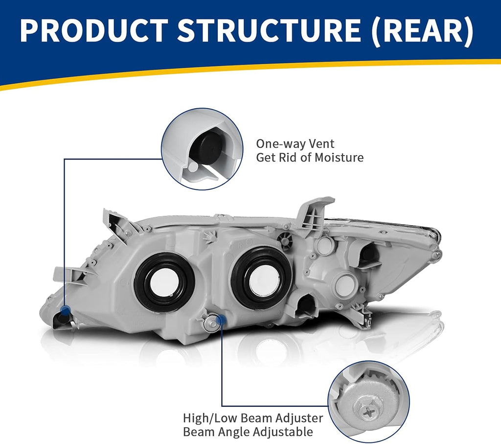 Headlight Assembly for 2010-2011 Camry Hybrid Chrome Housing Amber Reflector Projector Headlights N65201