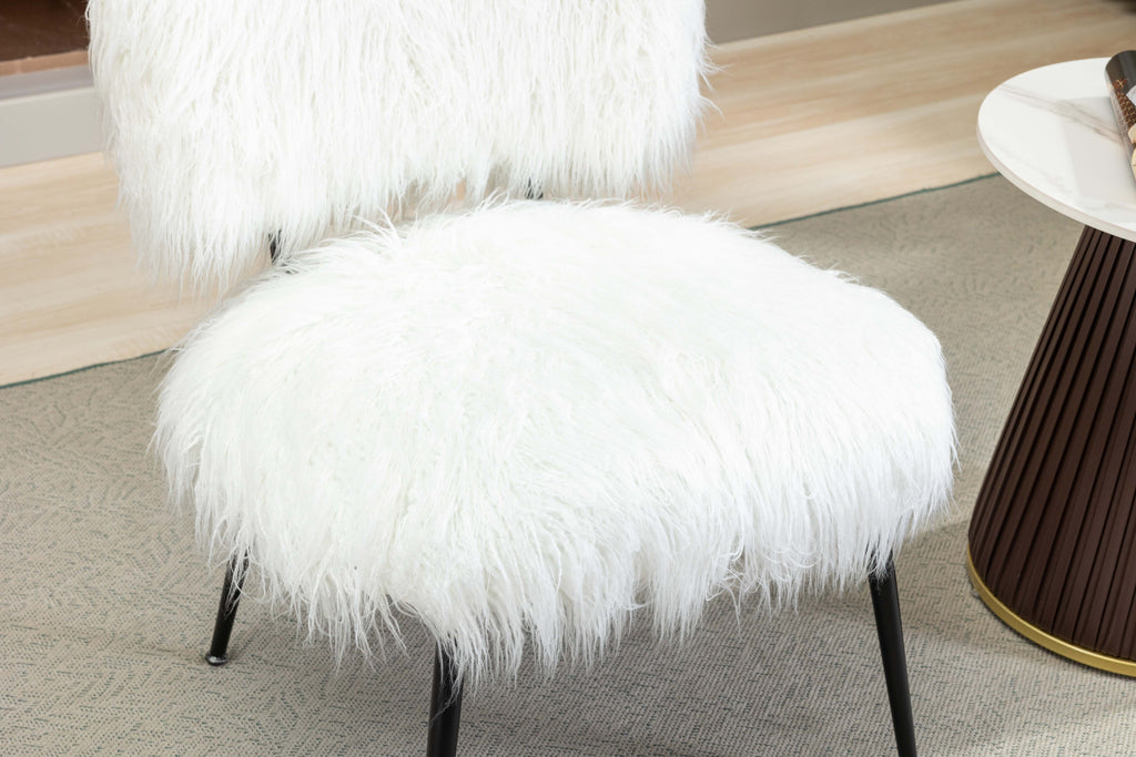 Ivory Faux Fur Plush Accent Chair With Ottoman L465