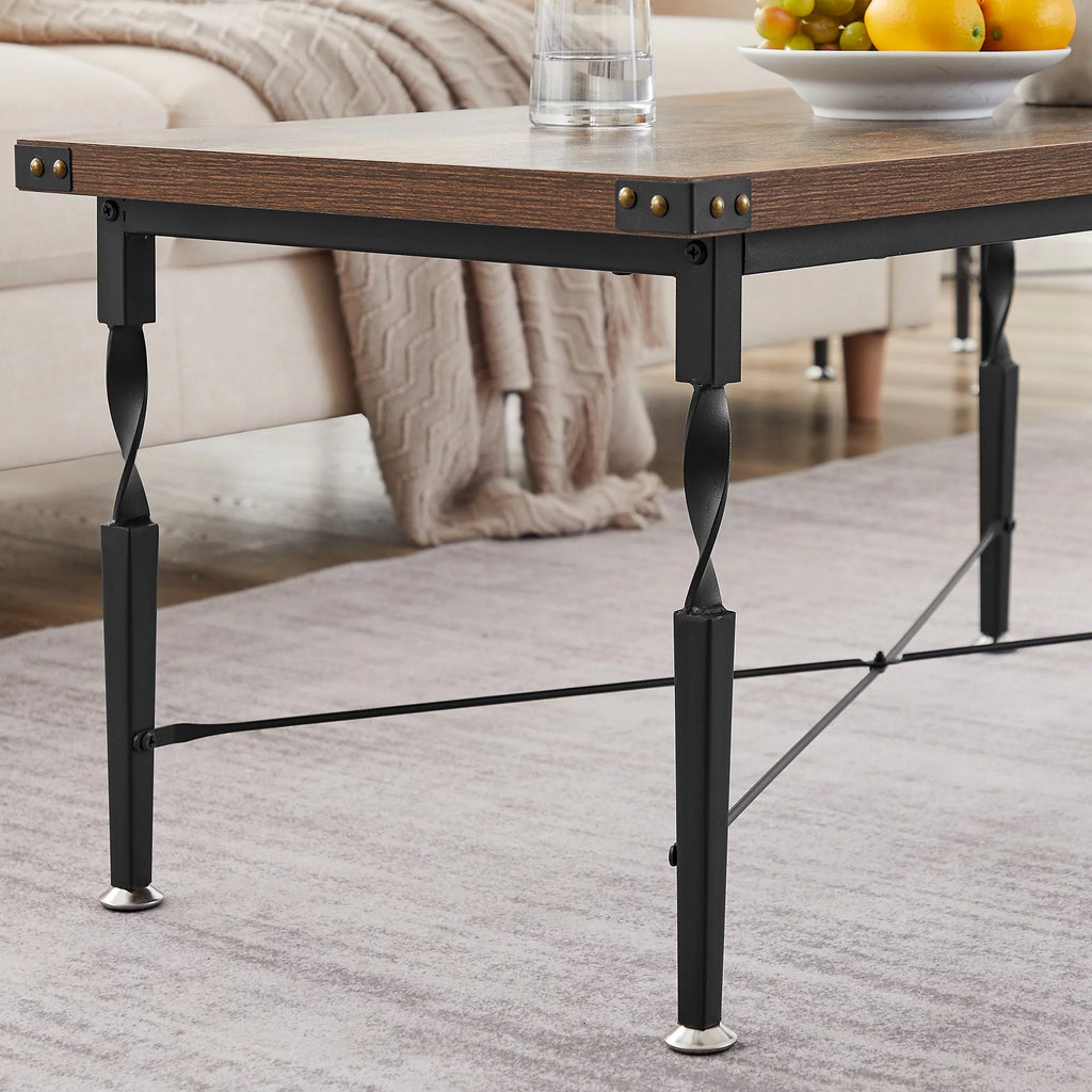 Rectangle Coffee Table with Metal Frame, Rustic Brown P81753