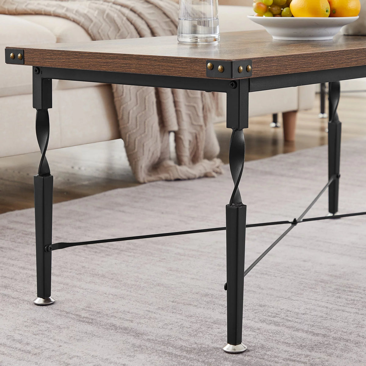 Rectangle Coffee Table with Metal Frame, Rustic Brown P81753