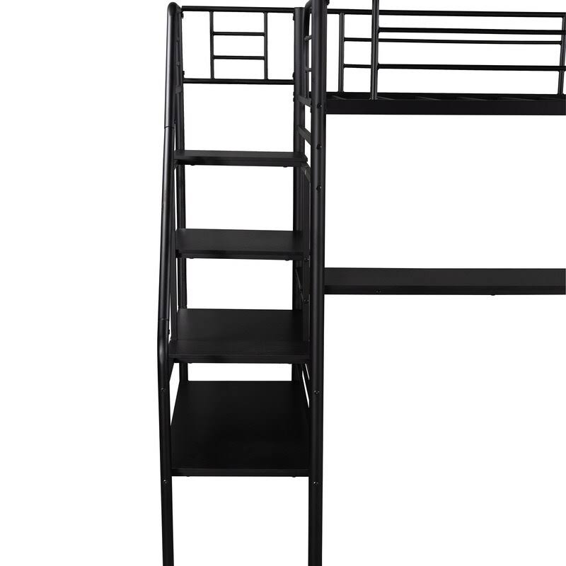 Black Twin Metal Loft Bed Frame with Desk Z479