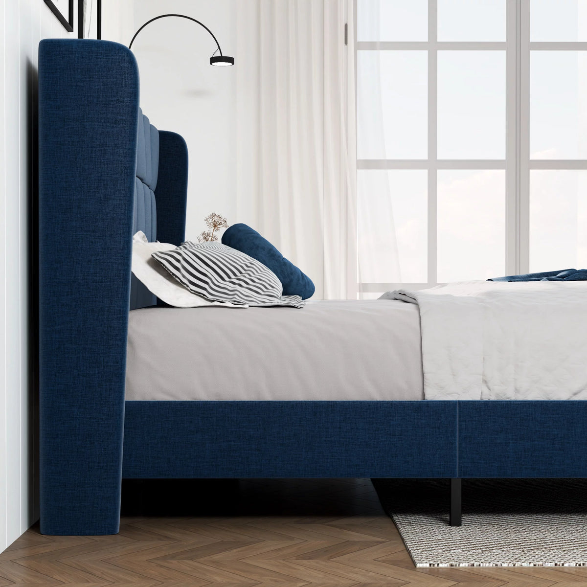 Queen Size Platform Bed Frame with Wingback Headboard R3752