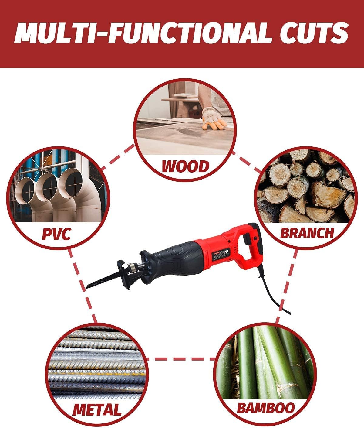 7.5 Amp Variable Speed Corded Reciprocating Saw, 5 Blades Included D721022