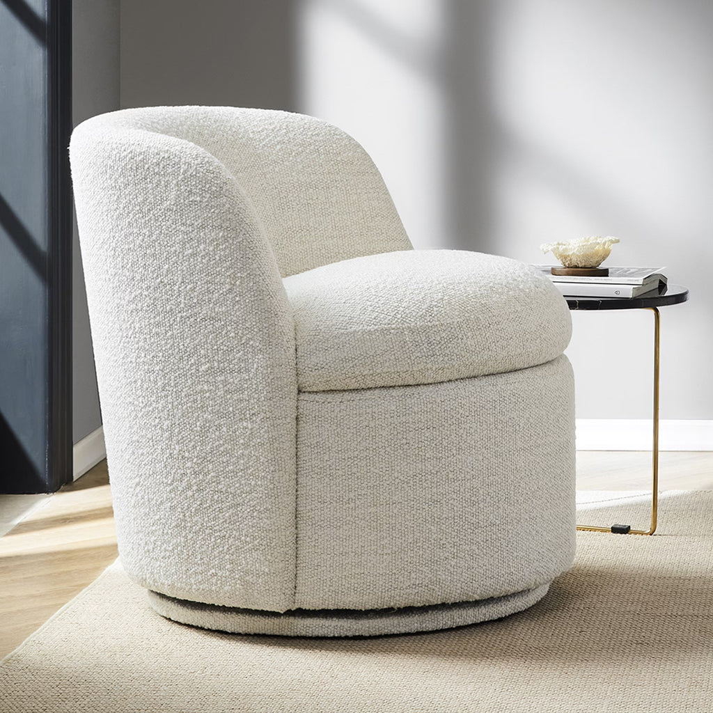 White Boucle Swivel Accent Chair T6347