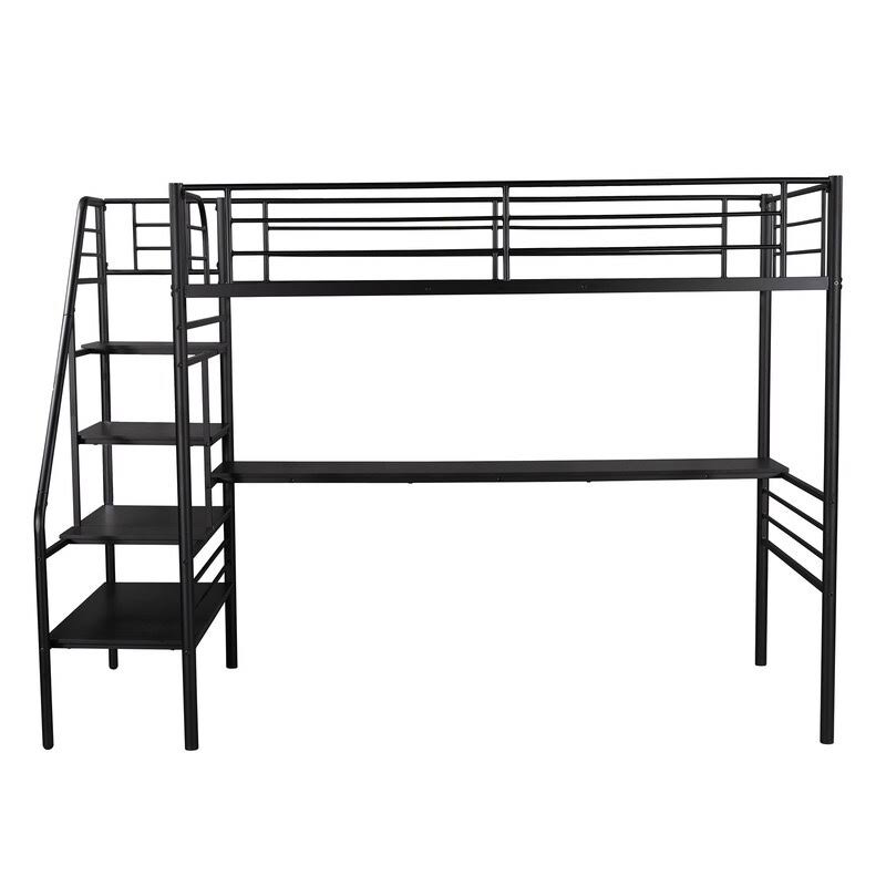 Black Twin Metal Loft Bed Frame with Desk Z479