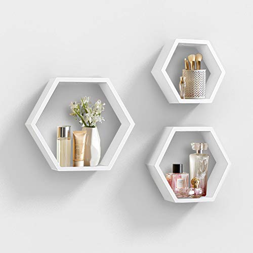 Set of 3 Black Hexagon Floating Shelves Y298525