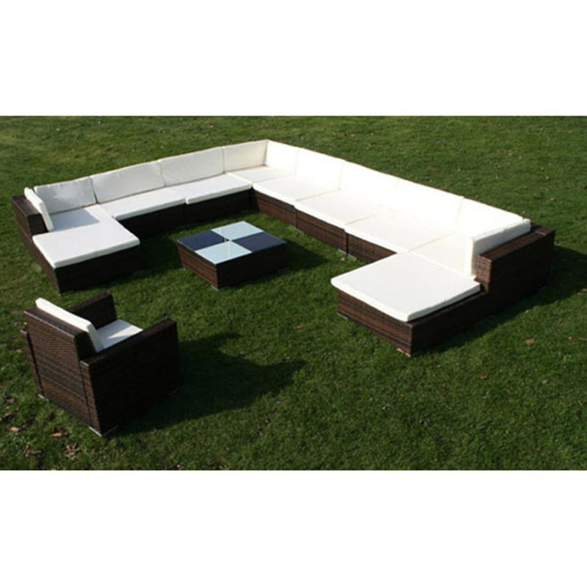 12 Piece Patio Lounge Set with Cushions Brown Poly Rattan K930349