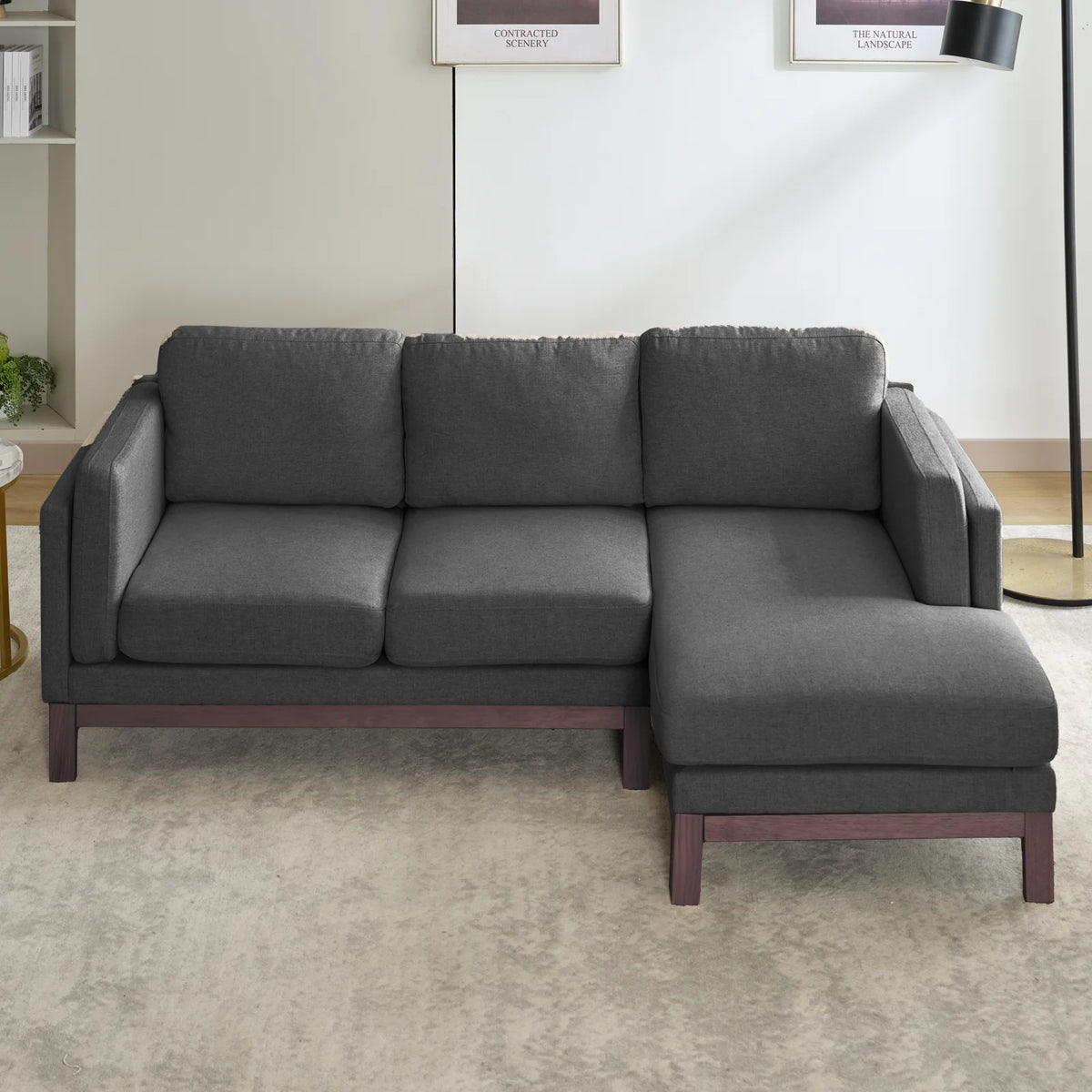 Dark Grey L-Shaped Sectional Sofa with Chaise Lounge B796