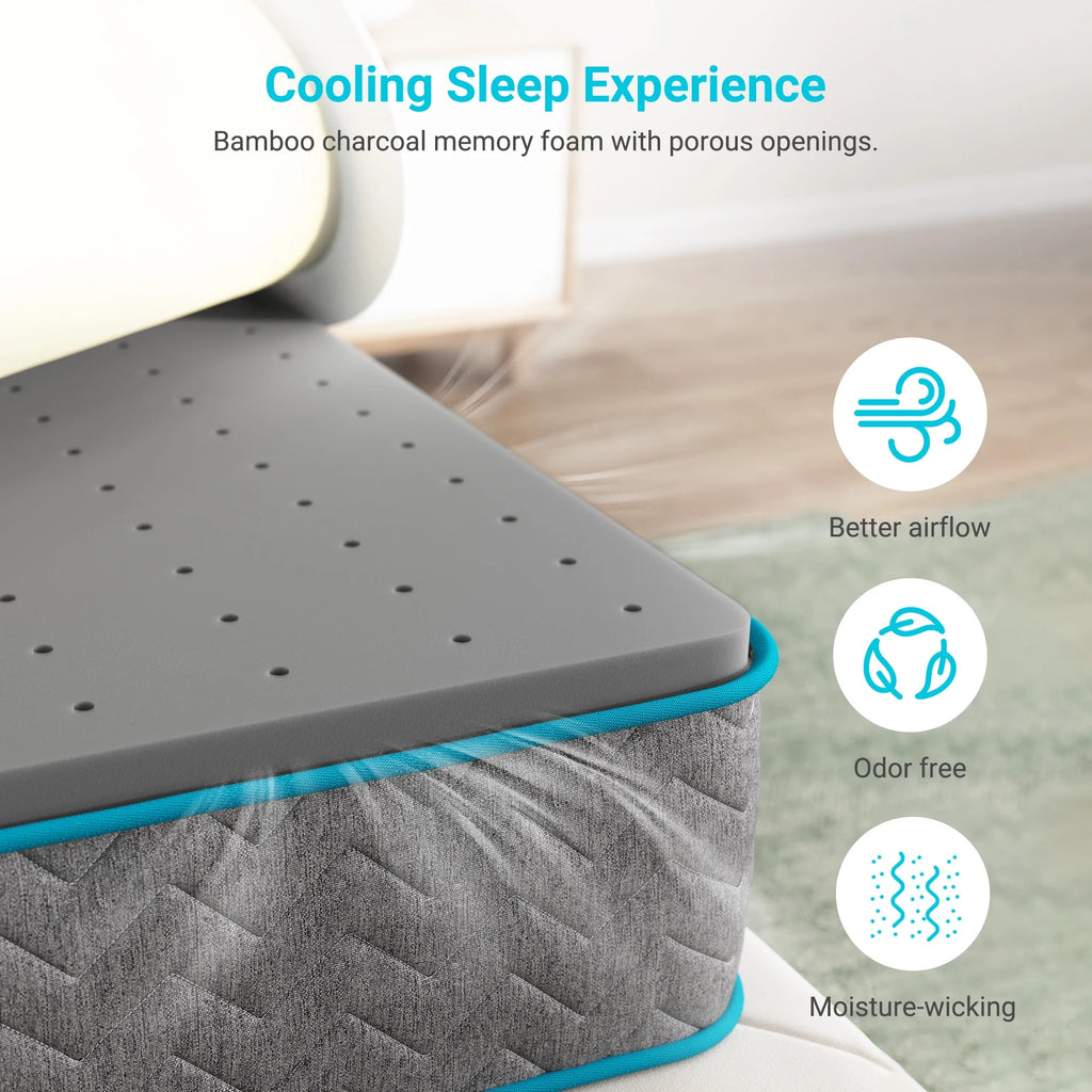 Full Size 10 inch Bamboo Charcoal Memory Foam Hybrid Mattress A52489