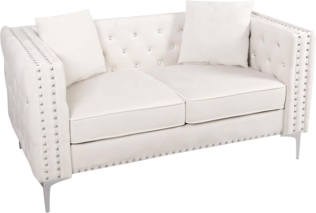 Beige Velvet Sofa and Loveseat Set O27761