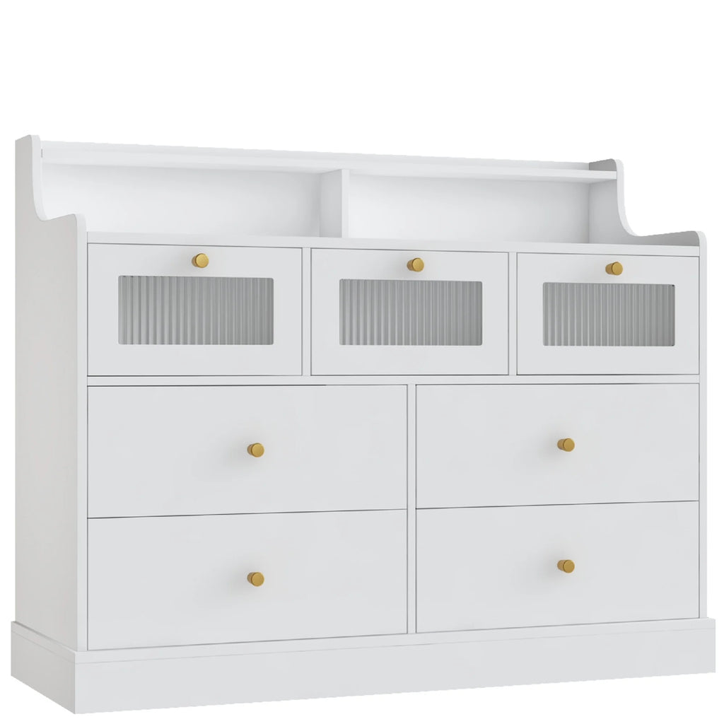 White 7 Drawer Glass Dresser L303