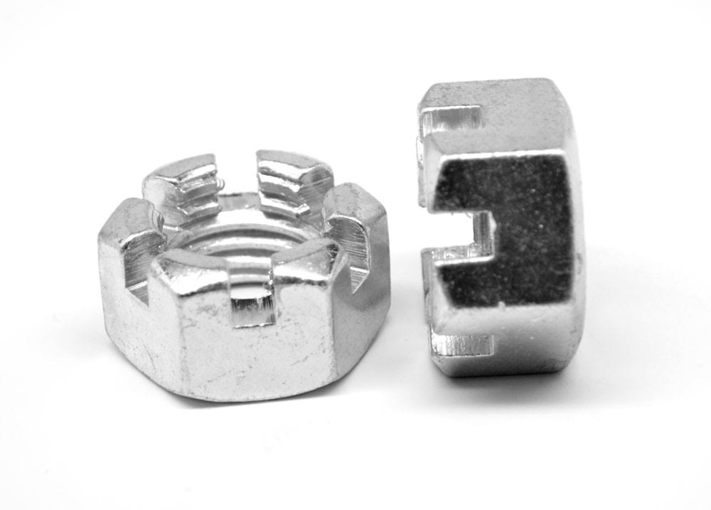 1 1/2x22-12 Fine Thread Grade 2 Slotted Finished Hex Nut Low Carbon Steel Zinc Plated Y68583